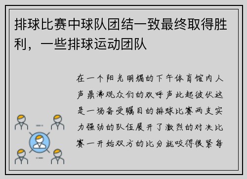 排球比赛中球队团结一致最终取得胜利，一些排球运动团队
