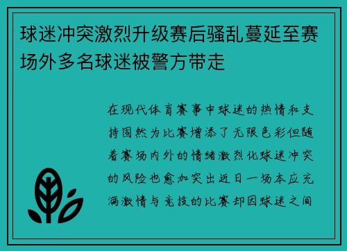 球迷冲突激烈升级赛后骚乱蔓延至赛场外多名球迷被警方带走